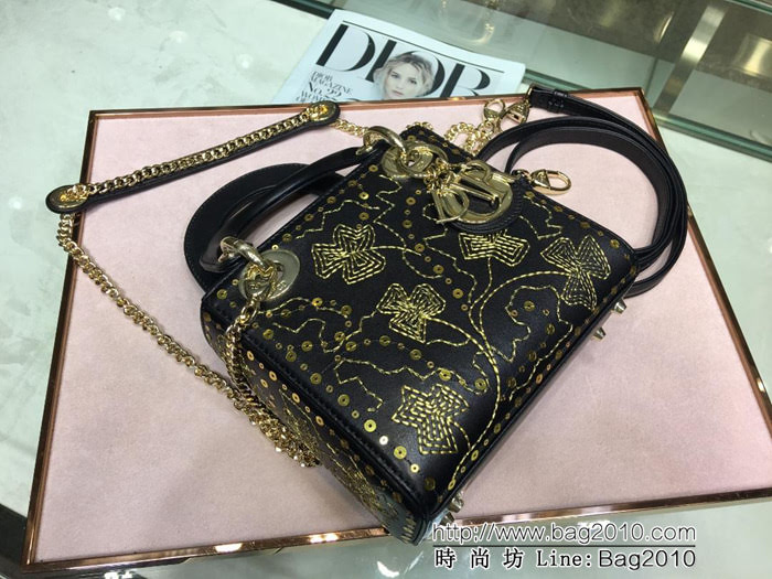 DIOR迪奧 Lady Dior mini刺繡 幸運草 光滑小牛皮 袖珍手提包 M0505  zdo1122